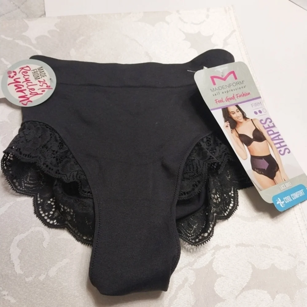 Maidenform NWT Size Small Shapes Shapewear Firm Tummy Control Lace Brief‎ Black